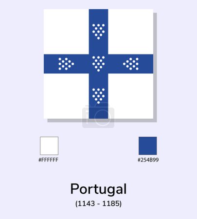 Foto de Vector Ilustración de Portugal (1143 - 1185) bandera aislada sobre fondo azul claro. Ilustración Portugal (1143 - 1185) bandera con códigos de color. Lo más cerca posible del original. - Imagen libre de derechos