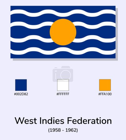 Vector Illustration of West Indies Federation (1958 - 1962 flag isolated on light blue background. Illustration West Indies Federation flag with Color Codes.