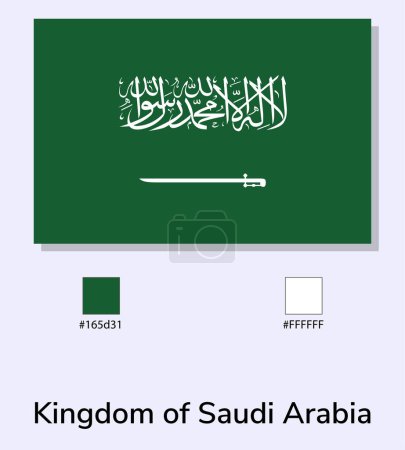 Ilustración de Vector Ilustración de la bandera de Arabia Saudita aislada sobre fondo azul claro. Ilustración Bandera nacional de Arabia Saudita con códigos de color. Lo más cerca posible del original. - Imagen libre de derechos