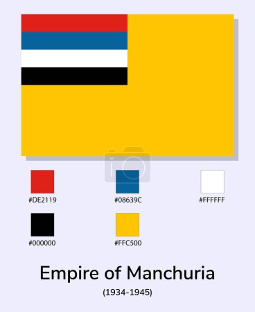 Ilustración de Vector Ilustración del Imperio de Manchuria (1934-1945) bandera aislada sobre fondo azul claro. Lo más cerca posible del original. listo para usar, fácil de editar. - Imagen libre de derechos