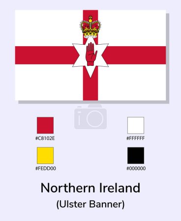 Foto de Vector Illustration of Northern Ireland (Ulster Banner). bandera aislada sobre fondo azul claro. Ilustración Bandera de Irlanda del Norte con códigos de color. - Imagen libre de derechos