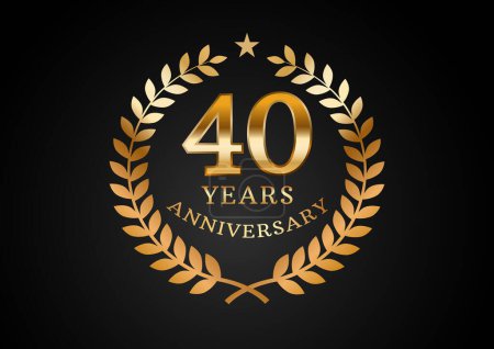 Photo for Vector graphic of Anniversary celebration background. 40 years golden anniversary logo with laurel wreath on black background. Good design for wedding party event, birthday, invitation, brochure, etc - Royalty Free Image