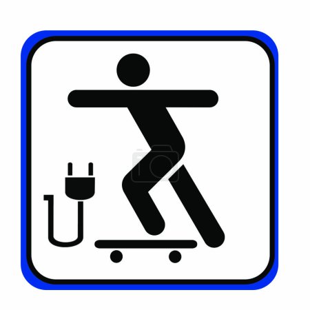 E-Skateboarder sign on white background with blue outline