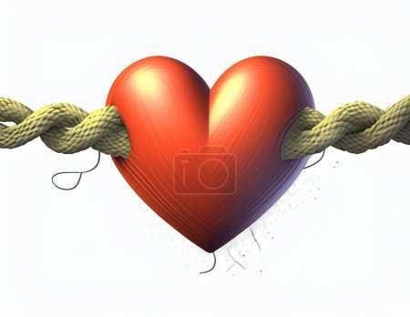 Helle, farbenfrohe Designillustration eines leidenschaftlichen Herzens, das in ein Seil gehüllt ist. Handgezeichnete Illustration. Tätowierung Doodle Illustration.