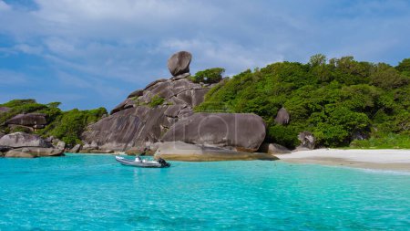 Photo for Turqouse colored ocean and white beach at the tropical Island Similan Island Thailand on a sunny day - Royalty Free Image
