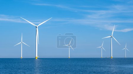 Photo for Aerial view at Windmill park with windmills turbines - Royalty Free Image