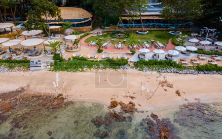 Photo for Pattaya Thailand December 2022, Drone view at the cafe restaurant the Oxygen beachfront oasis in Pattaya Thailand. - Royalty Free Image