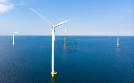 Photo for Windmill park with windmill turbines in the Netherlands aerial view of the wind energy park generating green energy electric - Royalty Free Image