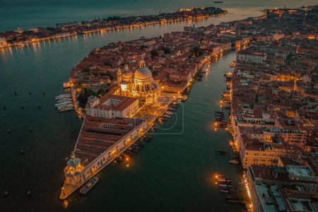 Photo for Venice from above with drone, Aerial drone photo of iconic and unique Saint Marks square or Piazza San Marco featuring Doges Palace, Basilica and Campanile, Venice, Italy. Europe - Royalty Free Image