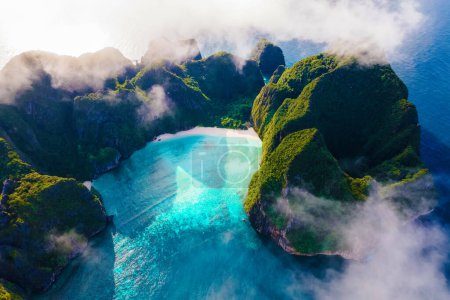 Photo for Maya Bay Koh Phi Phi Thailand, Turquoise clear water Thailand Koh Pi Pi, Scenic aerial view of Koh Phi Phi Island in Thailand. - Royalty Free Image