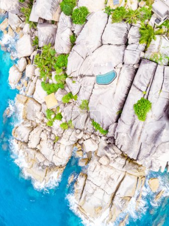 Téléchargez les photos : Drone view from above at a tropical beach in the Seychelles Cocos Island. - en image libre de droit