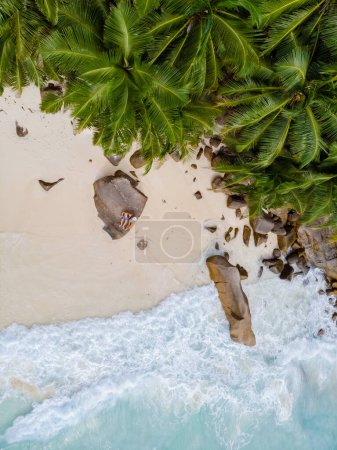 Photo for Drone view from above at a tropical beach in the Seychelles Mahe Island - Royalty Free Image