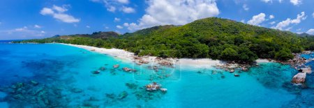 Photo for Drone view from above at Anse Lazio beach Praslin Island Seychelles. - Royalty Free Image