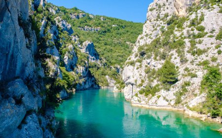 Photo for Gorges Du Verdon lake of Sainte Croix, Provence, France, Provence Alpes Cote d Azur, turquoise lake with boats in France Provence - Royalty Free Image