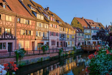 Photo for Colmar France Beautiful view of the colorful romantic city of Colmar in the evening, the Historic town of Colmar, Alsace region, France with beautiful canals called Le Petit Venice in summer - Royalty Free Image