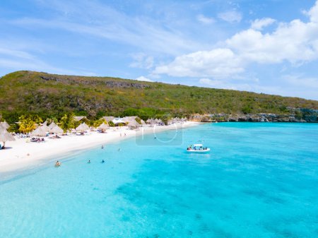 Photo for Cas Abao Beach Playa Cas Abao Caribbean island of Curacao, Playa Cas Abao in Curacao , white beach with a blue turqouse colored ocean. Drone aerial view - Royalty Free Image