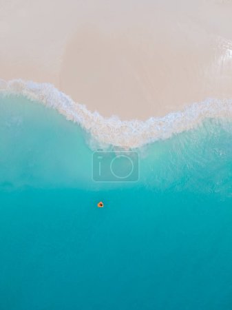 Téléchargez les photos : Eagle Beach Aruba, Palmiers sur le rivage d'Eagle Beach à Aruba, une vue aérienne de drone à la plage d'en haut - en image libre de droit