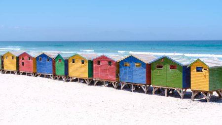 Photo for Muizenberg beach Cape Town, beach huts, Muizenberg, Cape Town, False Bay, South Africa. - Royalty Free Image