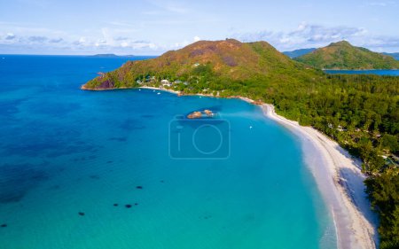 Photo for Drone aerial view at Anse Volbert Praslin island in Seychelles aerial view on Anse Volbert Cote dOr beach on Praslin island in Seychelles. - Royalty Free Image