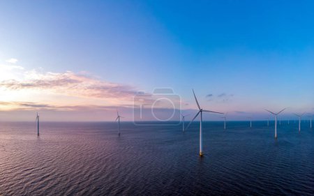 Photo for Aerial photo of wind turbines at sunset - Royalty Free Image