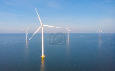 Photo for Aerial view of wind turbines at sea, North Holland, Netherlands - Royalty Free Image