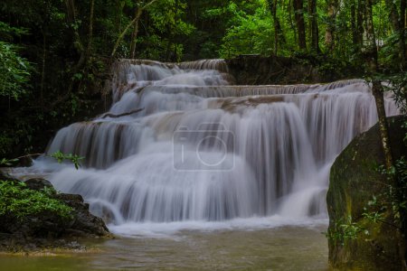 Photo for Erawan Waterfall Thailand during rain season, a beautiful deep forest waterfall in Thailand. Erawan Waterfall in National Park - Royalty Free Image