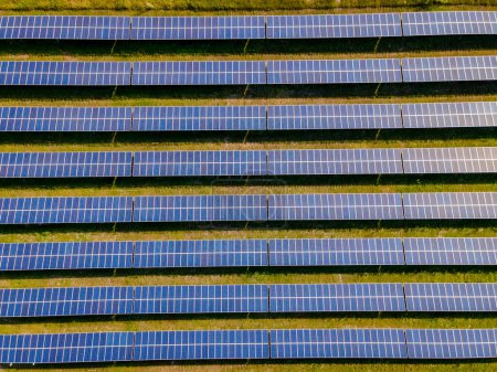 Foto de Energía solar panel solar campo en Tailandia en la luz de la noche, paneles solares campo, transición de energía en Chonburi Tailandia - Imagen libre de derechos