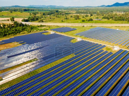 Photo for Sun power solar panel field in Thailand in the evening light, drone point of view at a sun energy field in Thailand - Royalty Free Image
