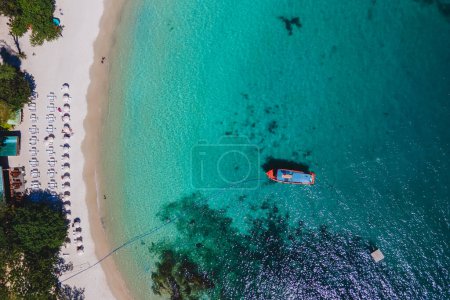 Photo for Koh Samet Island Thailand, aerial drone view from above at the Samed Island in Thailand with a turqouse colored ocean and a white tropical beach on a sunny day - Royalty Free Image