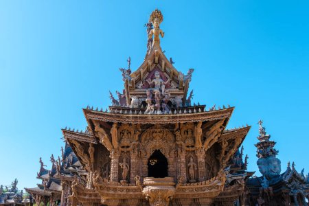 Photo for The Sanctuary of Truth wooden temple in Pattaya Thailand is a gigantic wooden construction located at the cape of Naklua Pattaya City - Royalty Free Image