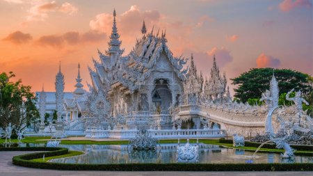 Photo for White Temple Chiang Rai Thailand at sunset, Wat Rong Khun, Northern Thailand. - Royalty Free Image