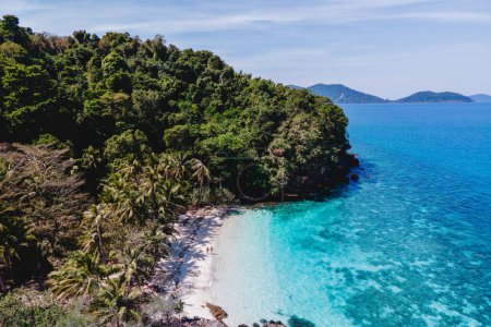 Photo for Drone aerial view at Koh Wai Island Trat Thailand near Koh Chang. a young couple of men and women on a tropical beach during a luxury vacation in Thailand walking at the beach - Royalty Free Image
