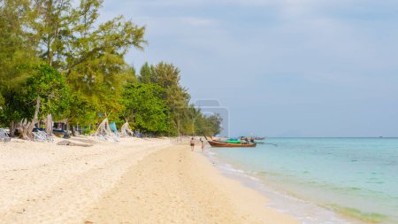Photo for Koh Kradan a tropical island with palm trees soft white sand, and a turqouse colored ocean in Koh Kradan Trang Thailand - Royalty Free Image