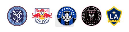 Vinnitsa, Ukraine - January 10, 2023: American football soccer MLS teams logo set