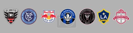 Illustration for Vinnitsa, Ukraine - January 10, 2023: American football soccer MLS teams logo set - Royalty Free Image