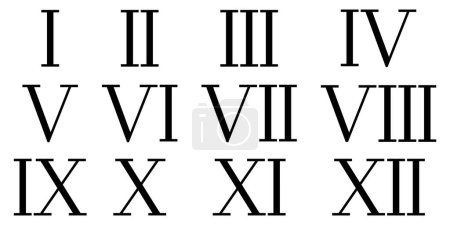 Ilustración de Números romanos 1-12 conjunto icono signo - Imagen libre de derechos