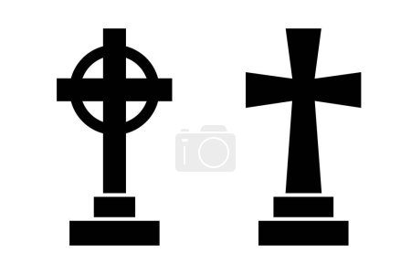 Tombstone cross silhouette icon symbol set 