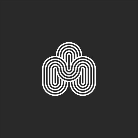 Ilustración de Logotipo de forma infinita, conexión de tres letras OOO, delgado símbolo lineal paralelo sin fin, cadena de bucles infinitos. - Imagen libre de derechos