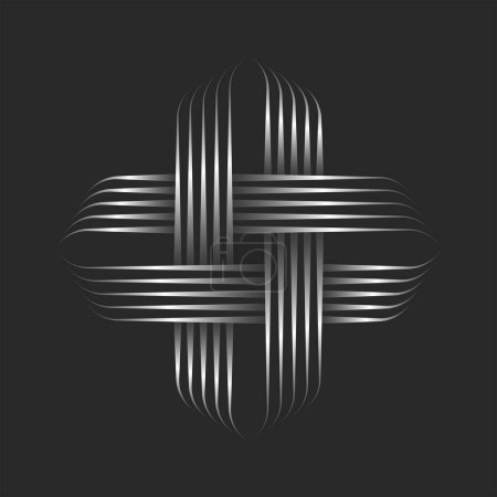 Ilustración de Forma cruzada logotipo línea arte estilo, gradiente metálico forma creativa logotipo suave intersección paralela líneas delgadas rayas patrón. - Imagen libre de derechos