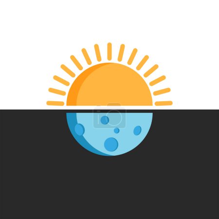 Illustration for Sun and moon icon as symbols of day and night. Vector illustration of two celestial bodies on a black and white background. - Royalty Free Image