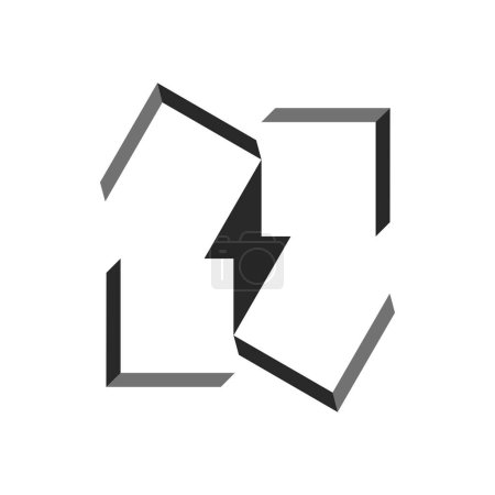 Illustration for Lightning logo shape formed by four abstract isometric faces of cubes in the form of direction arrows in black and white negative space style. - Royalty Free Image