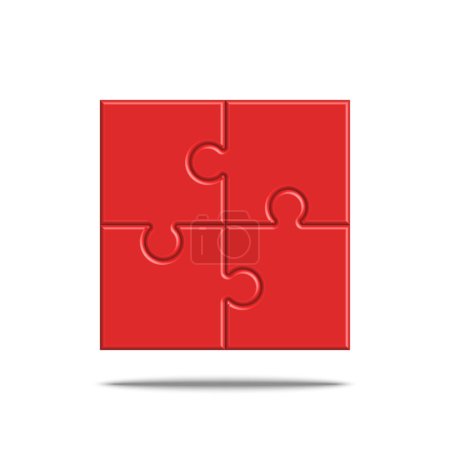 Ilustración de Ensamblado rompecabezas de cuatro secciones de forma cuadrada 3d vector en blanco maqueta de color rojo con sombra. - Imagen libre de derechos