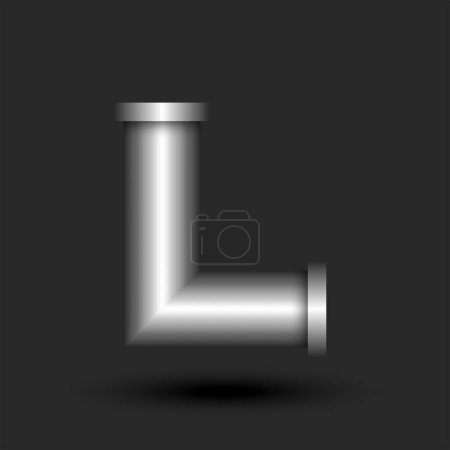 Illustration for Letter L logo monogram 3d line pipe metal construction with flanges shape, silver colored creative typography identity, industrial style metallic logotype tech design. - Royalty Free Image