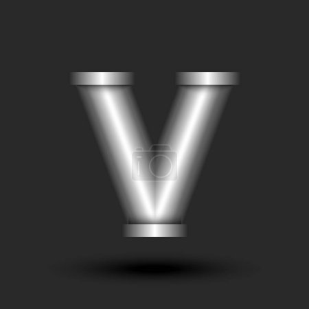 Illustration for Letter V logo 3d line pipe shape construction with metal flanges, metallic gradient color creative typography idea identity, industrial style mark logotype design. - Royalty Free Image