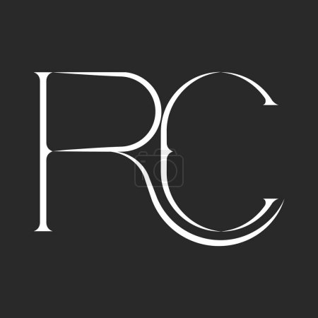 Monogramm-Initialen RC oder CR kalligrafische Buchstaben serifs Logo für kreative Hochzeitskarte, Kombination zweier künstlerischer Buchstaben R und C für Mode-Boutique-Logo aus glatten dünnen Linien.
