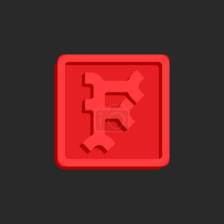 Letra F monograma logotipo 3D que se asemeja a un sello de cera isométrica de forma cuadrada. Cuenta con una fuente de estilo antiguo con serif rizado.