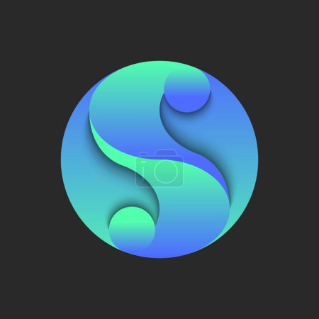 Logo lettre S en forme ronde, avec un symbole de dégradé vert et bleu avec un effet d'ombres 3D. Modèle de conception d'emblème circulaire d'identité créative.