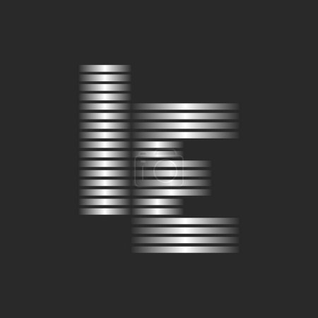 Lettres IE ou EI initiales logo design comportant des lignes horizontales parallèles minces argentées, une combinaison de deux lettres T et I logotype rayé monogramme, marque de typographie linéaire avec dégradé métallique.