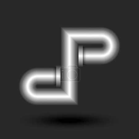 Gras lettres dp ou pd initiales monogramme 3d logo, combinaison de deux lettres d argent et p ensemble, tuyau métallique avec brides forme lisse, élément de conception créative de style industriel.