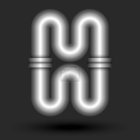 Creativo negrita letra H 3d logotipo monograma, tubos metálicos con bridas forma de curva lisa, tipografía elemento de diseño industrial.